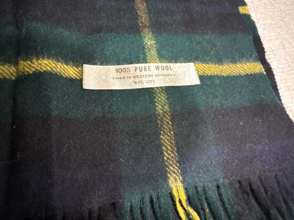 Vintage 100% Pure Wool Plaid Scarf — Made in Western Germany